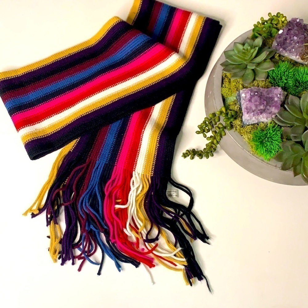 St John’s Bay Rainbow crochet weave fringe skinny Scarf Casual neck accessory